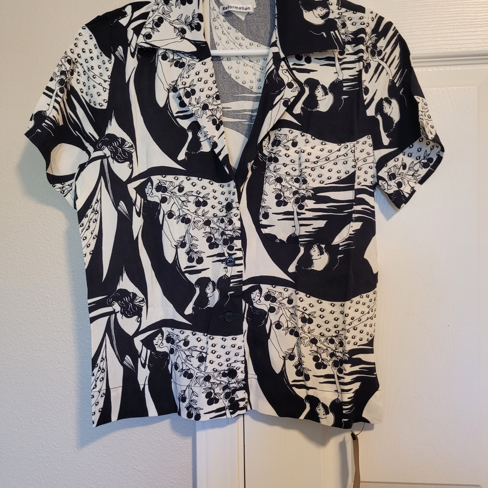 Reformation Black and White Graphic Button-Up Shirt